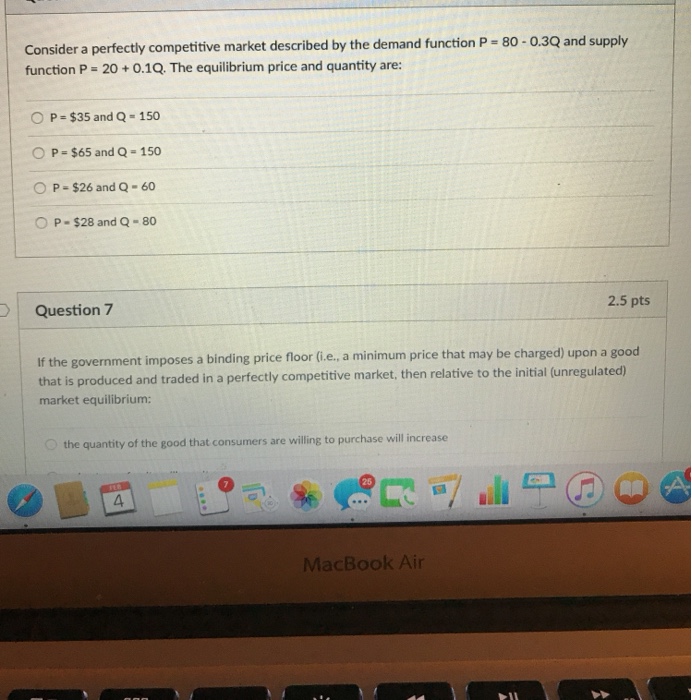  Consider a perfectly competitive market described by the demand function P
