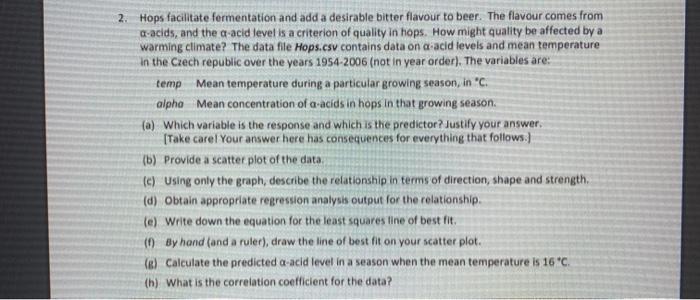  How would I solve this using Rstudio? The data from Hops.CSV