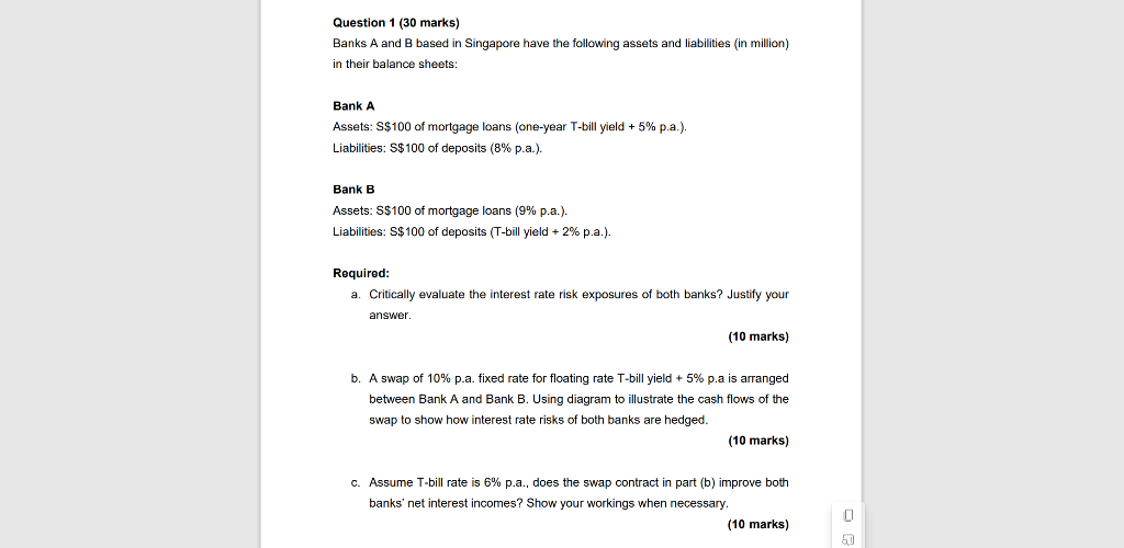  Question 1 (30 marks) Banks A and B based in Singapore