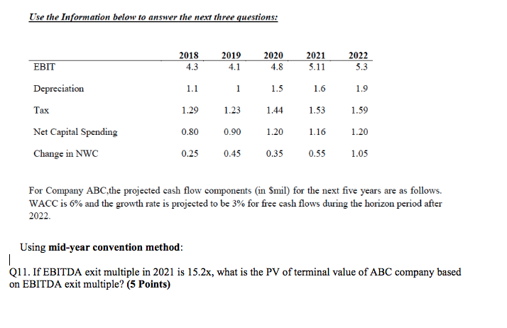  Use the Information below to answer the next three questions: 2018