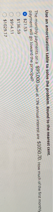  Use an amortization table to solve the problem. Round to the