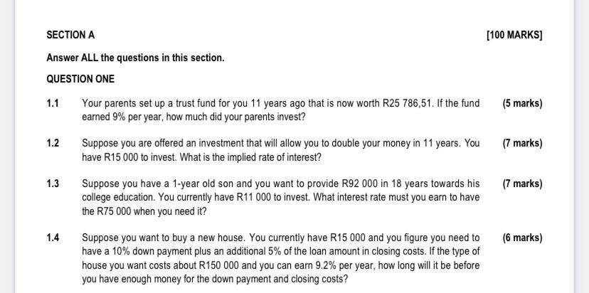 please an SECTION A [100 MARKS] Answer ALL the questions in this