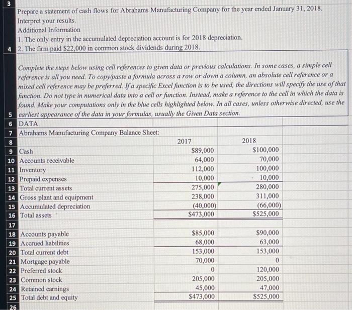  all calculations must show using cell references 3 Prepare a statement