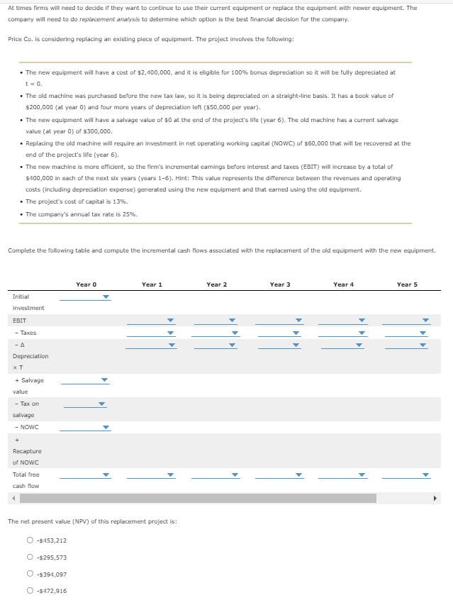 company will need to do replacement analysis to determine which option