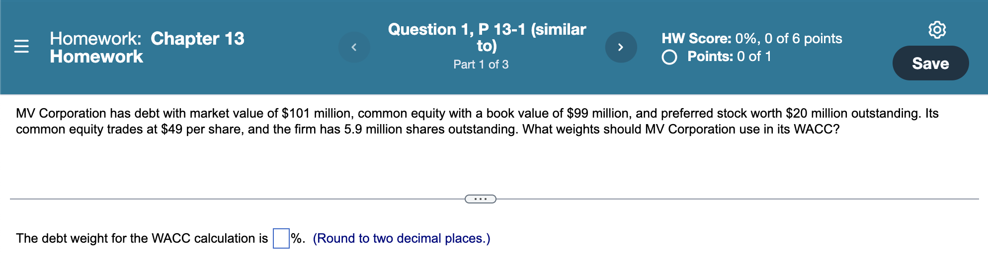 = Homework: Chapter 13 Homework Question 1, P 13-1 (similar to)