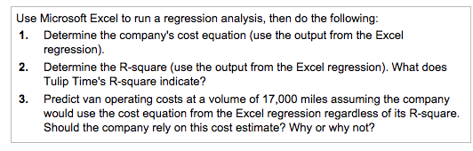 Use Microsoft Excel to run a regression analysis, then do the