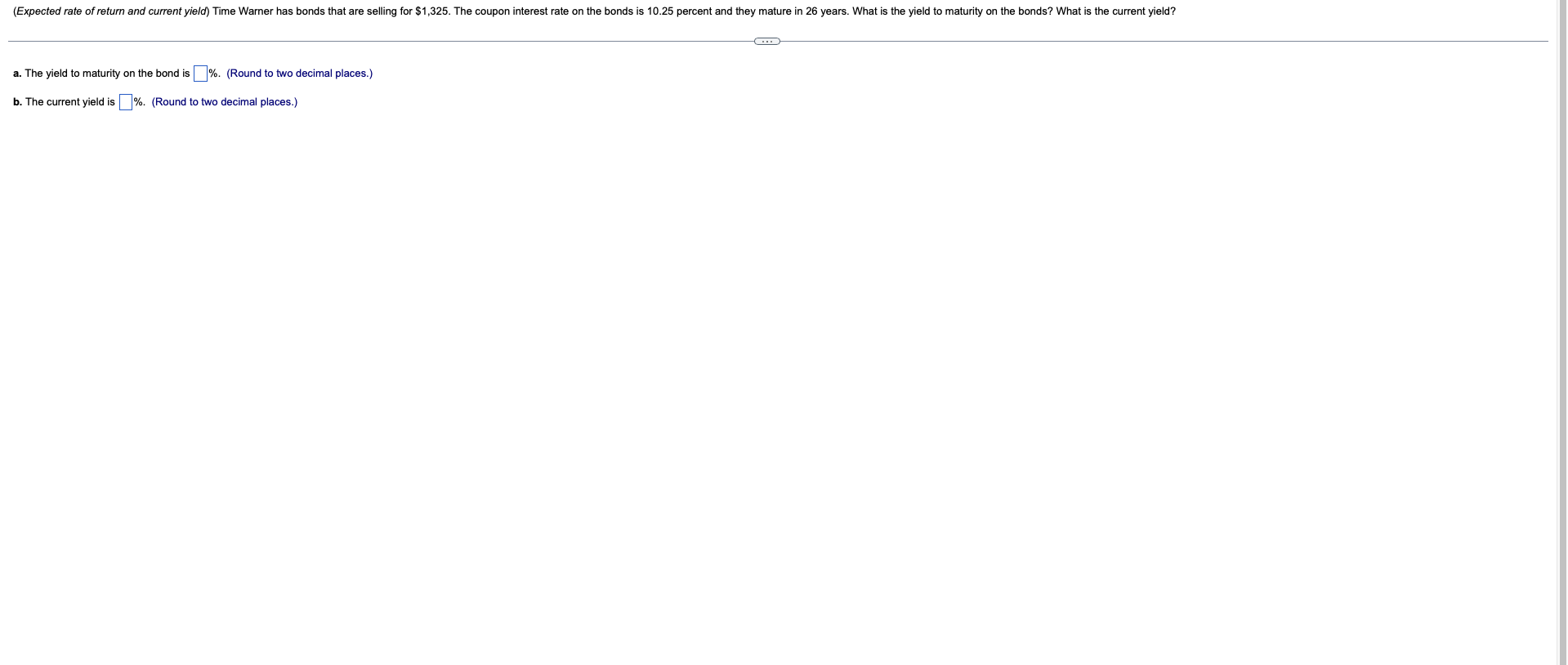  (Expected rate of return and current yield) Time Warner has bonds