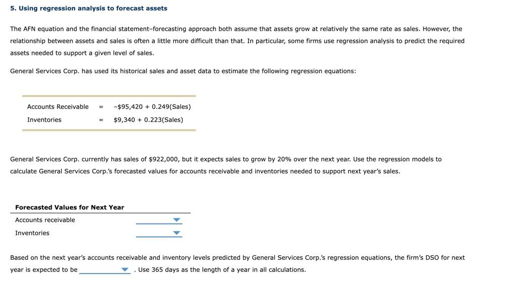  5. Using regression analysis to forecast assets The AFN equation and