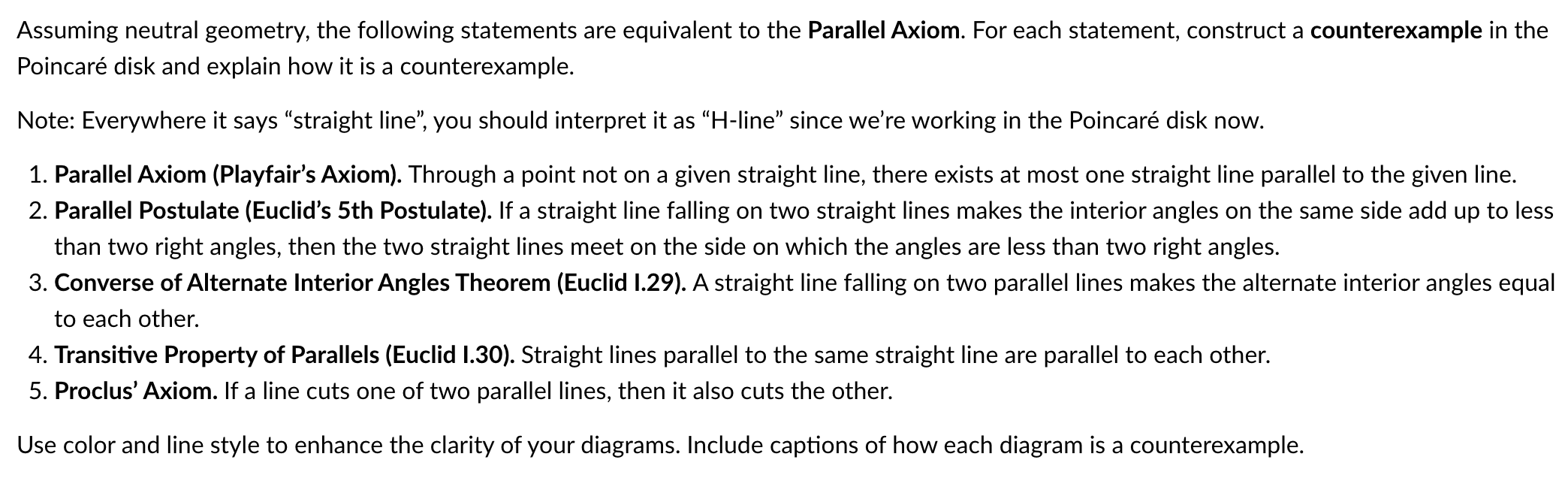 DO THE CONSTRUCTIONS FOR EACH. NOTE: THAT A COUNTEREXAMPLE EXISTS FOR EACH.