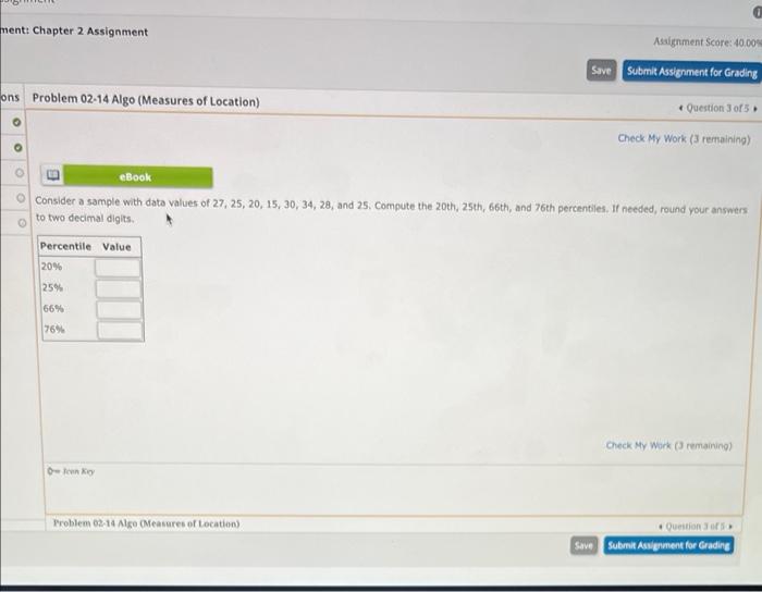  ment: Chapter 2 Assignment Assignment Score: 40.00% Save Submit Assignment for
