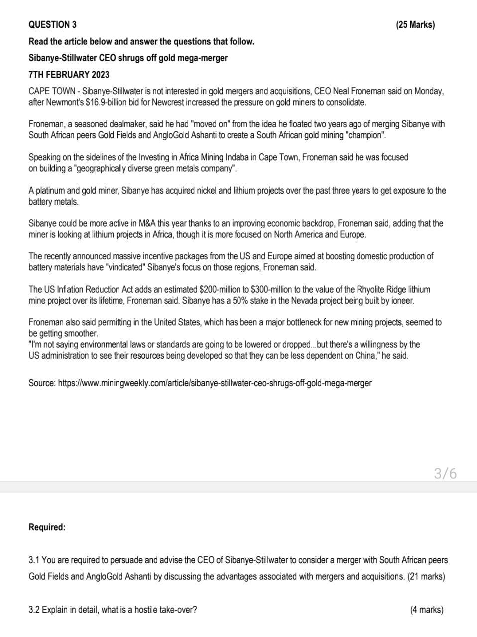  QUESTION 3 (25 Marks) Read the article below and answer the