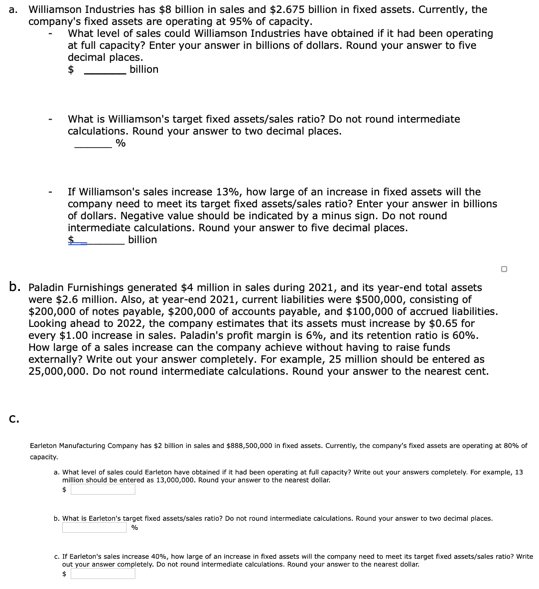 THIS IS ALL ON PROBLEM. PLEASE WORK ALL a. Williamson Industries has