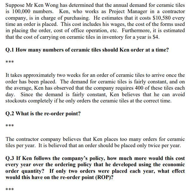 A tutorial question about Inventory Control Theory (Please look at the question