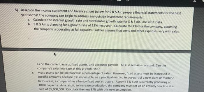  5) Based on the income statement and balance sheet below for