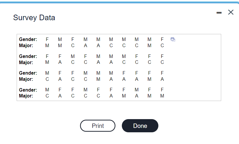 gender? (M = male; F= female) and What is your major? (A