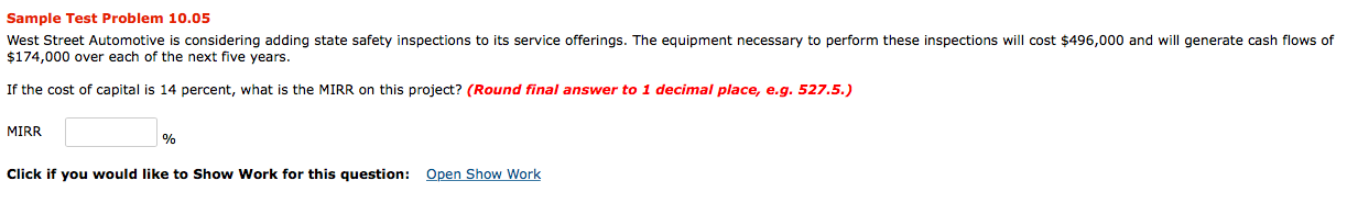  Sample Test Problem 10.05 West Street Automotive is considering adding state