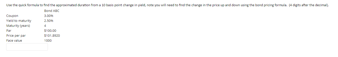 Please solve and show work! Use the quick formula to find the