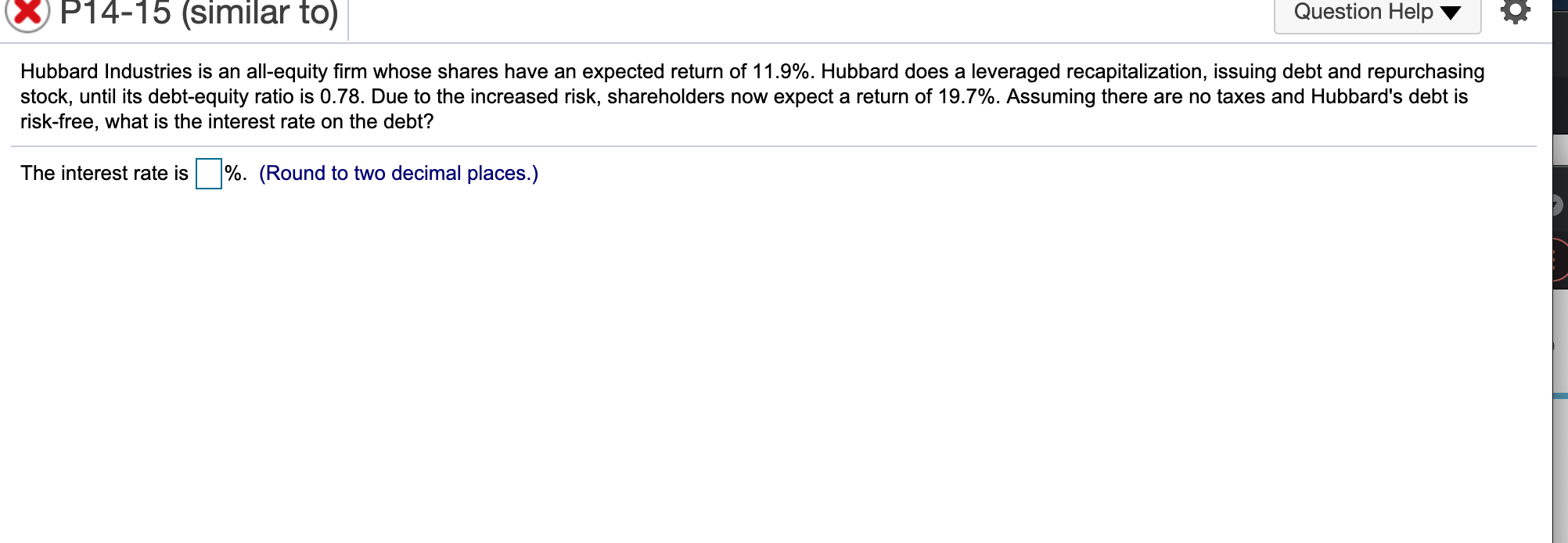 with a market value of $240 million and debt with a value