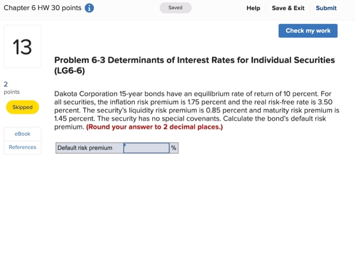  Chapter 6 HW 30 points i Saved Help Save & Exit