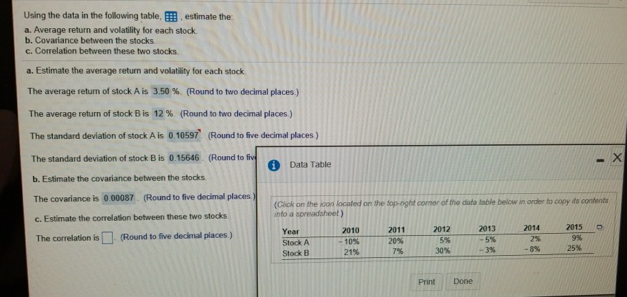  please answer C...the correlation is? using the data in the following