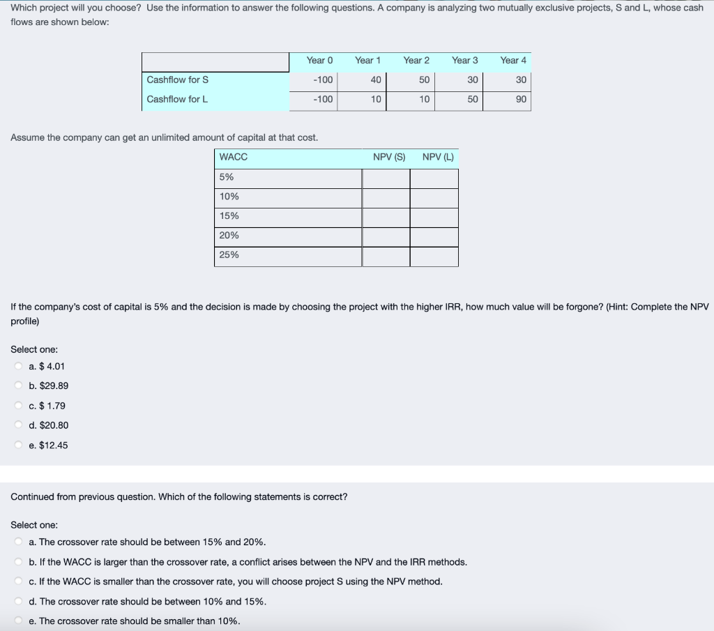  Which project will you choose? Use the information to answer the