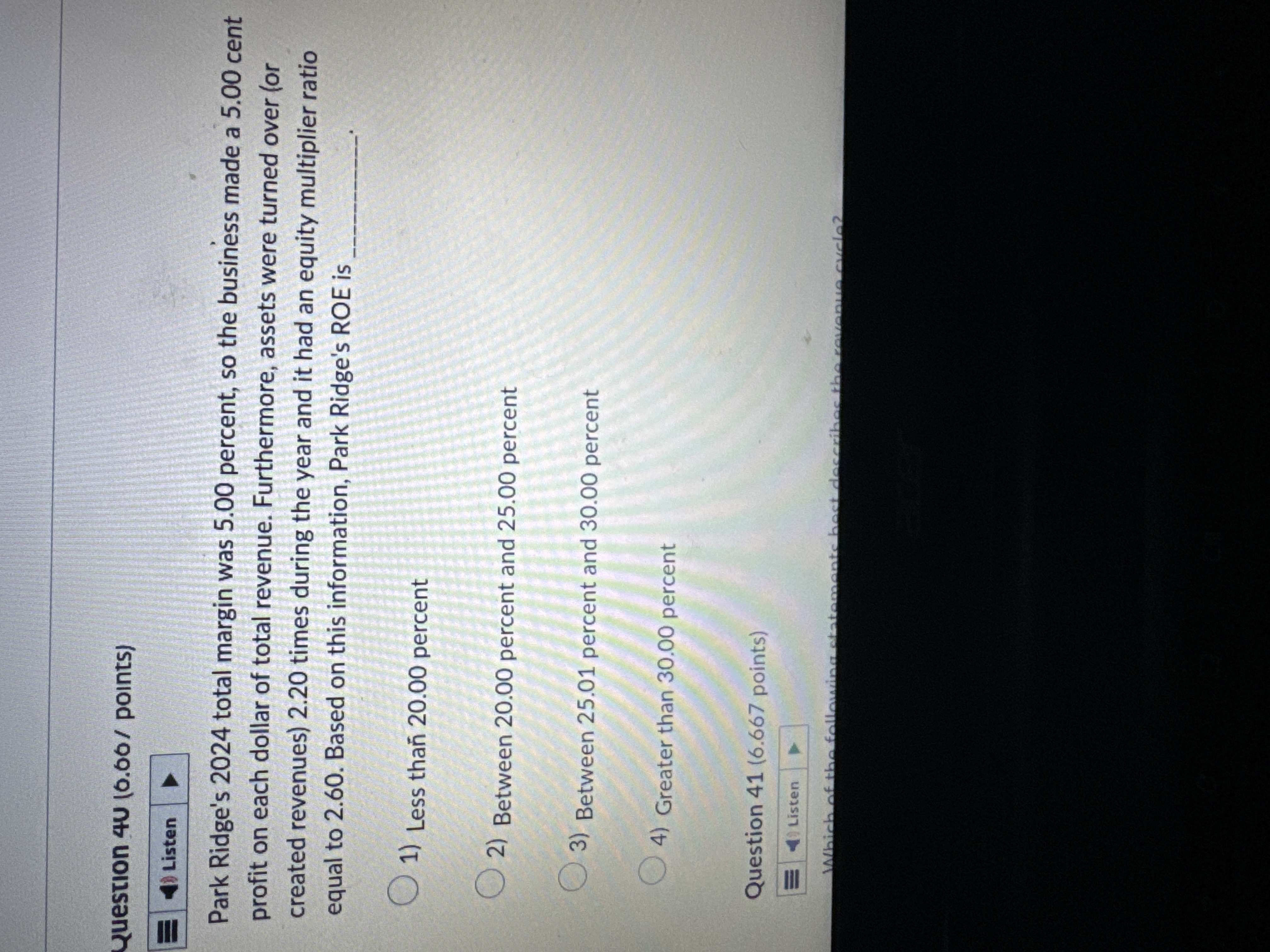 Question 40(0.00/ points) Park Ridge's 2024 total margin was 5.00 percent,