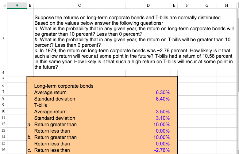  B D E F G H 3 Suppose the returns on