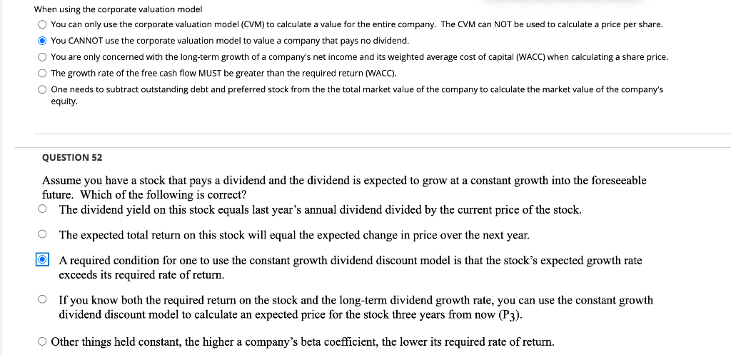  When using the corporate valuation model You can only use the