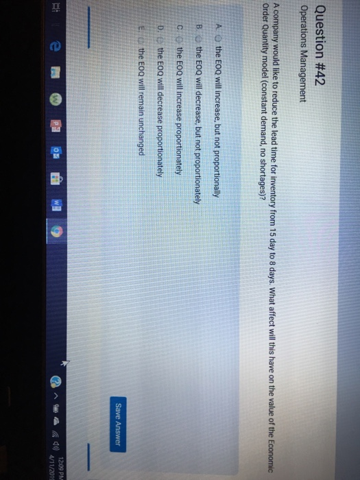 Accounts payable increased. Save Answer Next Previous 12:08 PM Question #39 Operations