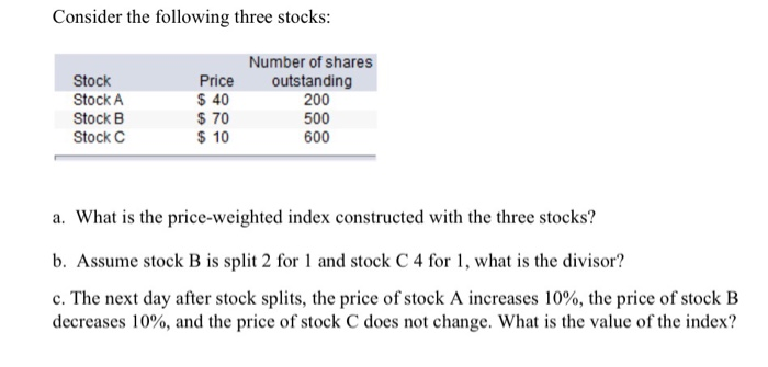  Please show all work and formulas. Consider the following three stocks: