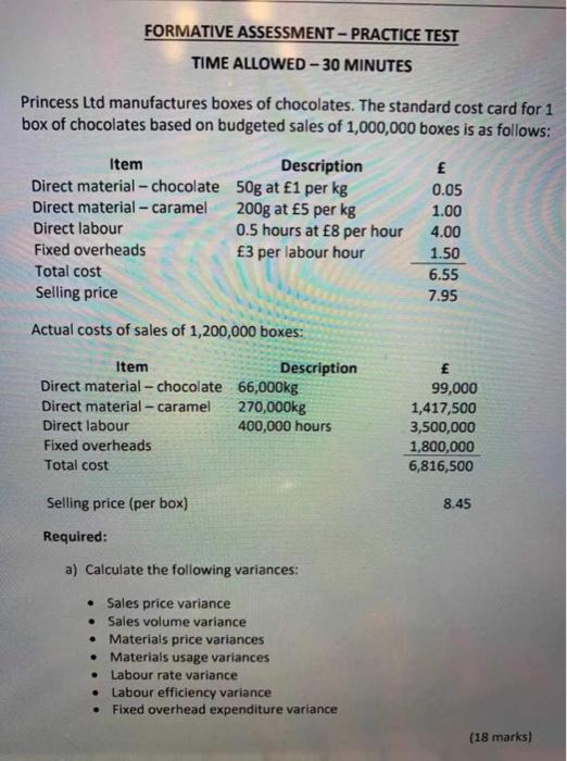  FORMATIVE ASSESSMENT - PRACTICE TEST TIME ALLOWED - 30 MINUTES Princess