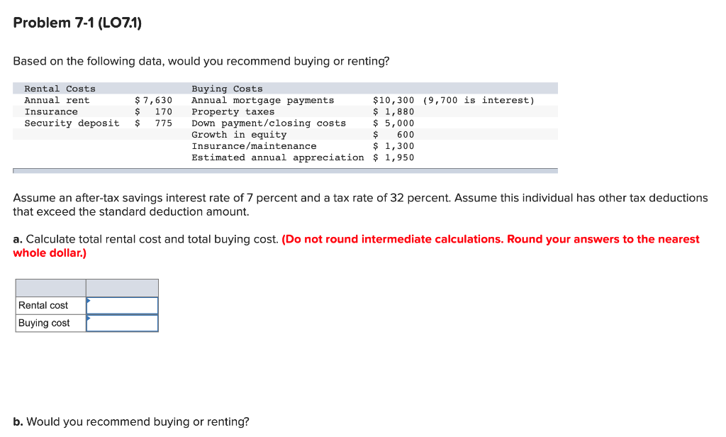  Problem 7-1 (LO7.1) Based on the following data, would you recommend