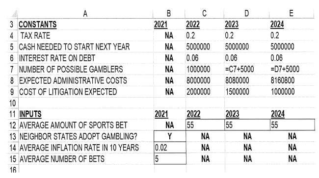 the Excel formula for cells marked with "Copy & paste. Label each