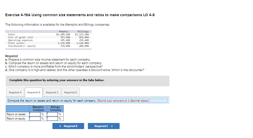 LO 4-8 The following information is available for the Memphis and Billings