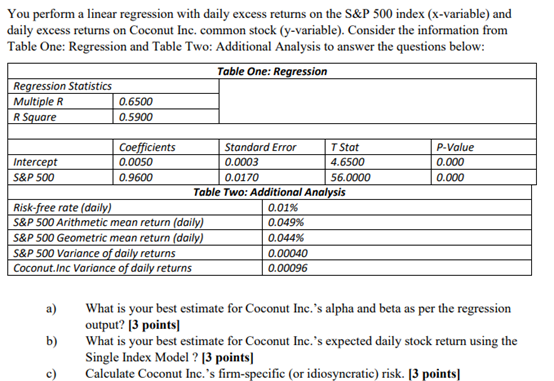 You perform a linear regression with daily excess returns on the
