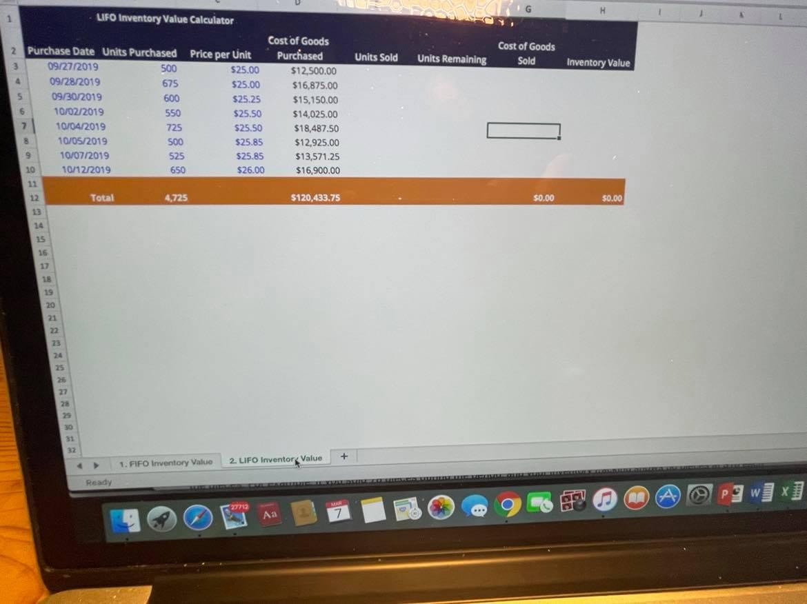 assume the firm sells 4,200 units between 9/27/2019 and 10/12/2019. Assume this