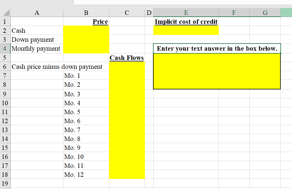 Please answer question #1 with formulas on the excel sheet. Please show