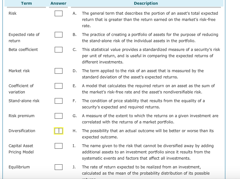  Term Answer Description A. The general term that describes the portion