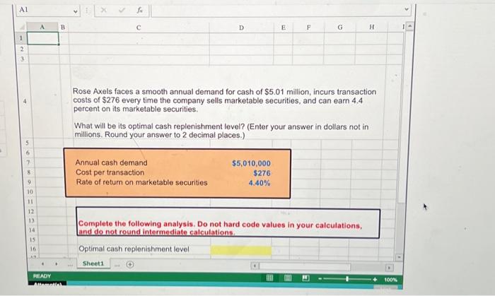  please answer in excel formula format Rose Axels faces a smooth