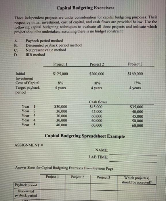 I need help with finding the values for payback period and dicounted