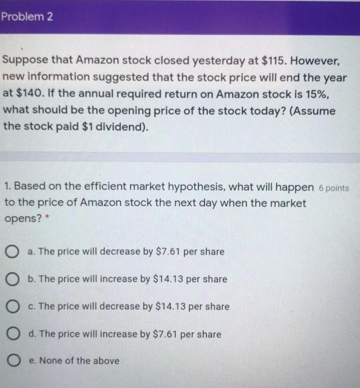 Problem 2 Suppose that Amazon stock closed yesterday at $115. However,