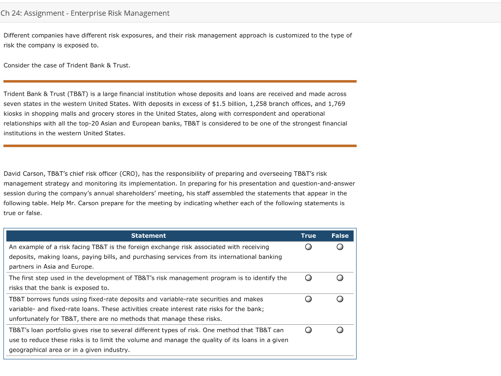  Ch 24: Assignment - Enterprise Risk Management Different companies have different
