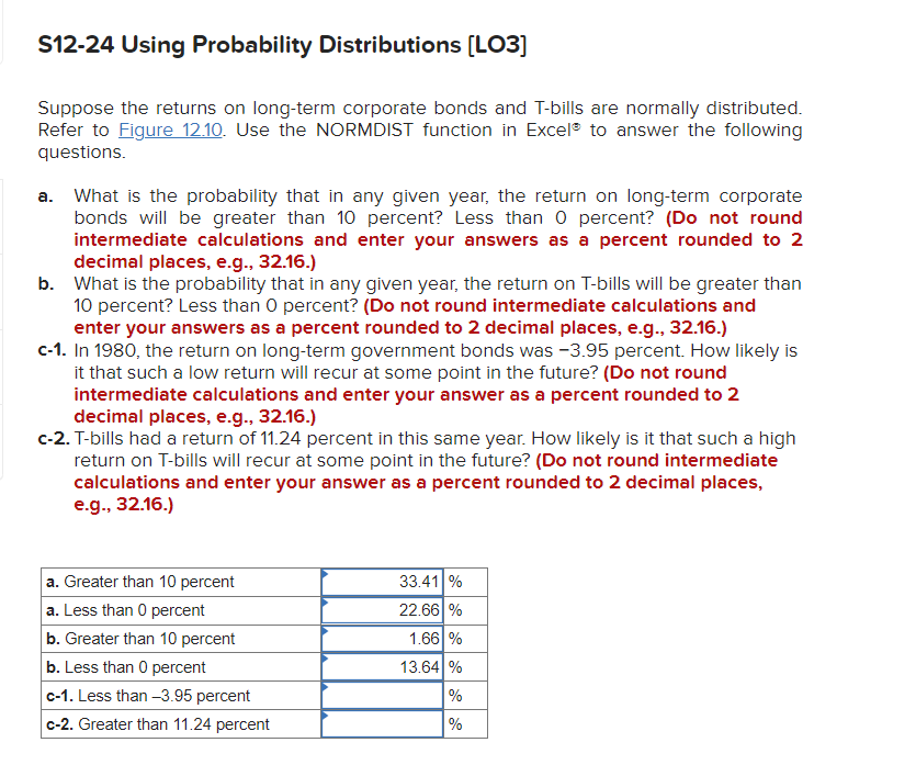  S12-24 Using Probability Distributions (LO3] Suppose the returns on long-term corporate