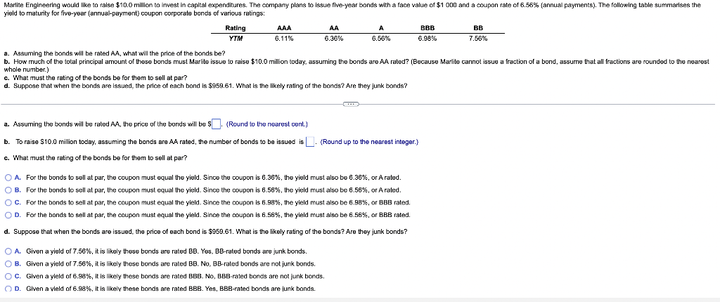  Rating A Marlite Engineering would like to raise $10.0 million to