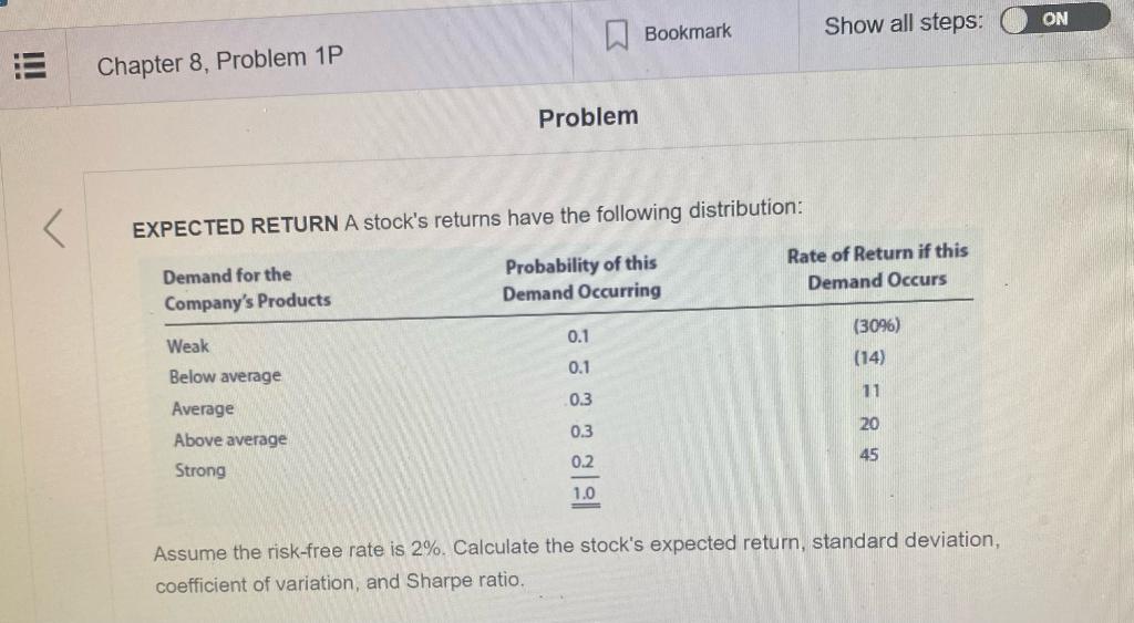  Bookmark ON Show all steps: !!! Chapter 8, Problem 1P Problem
