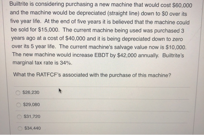and the machine would be depreciated (straight line) down to $0 over