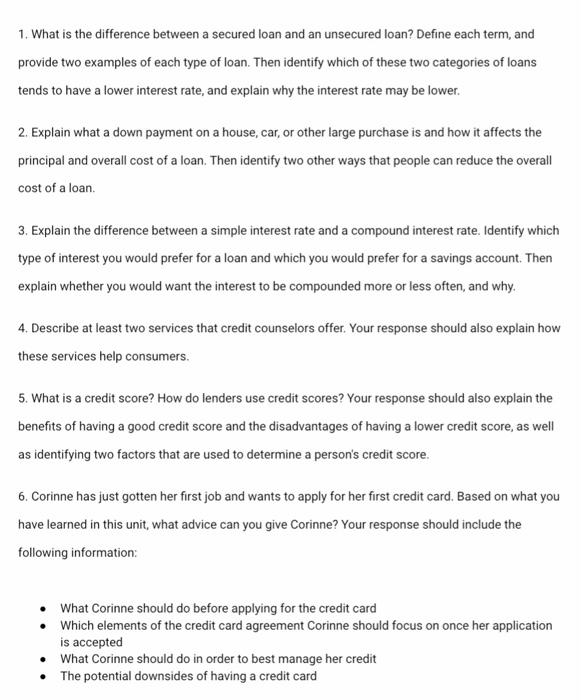  1. What is the difference between a secured loan and an