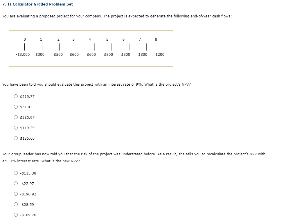7. TI Calculator Graded Problem Set You are evaluating a proposed