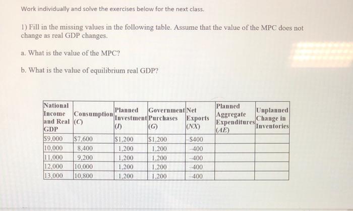  Work individually and solve the exercises below for the next class.