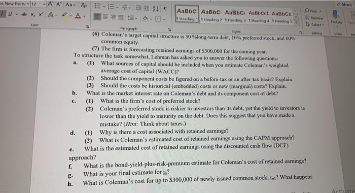 hired as assistant to Jerry Lehman, financial VP of Coleman Technologies. Your